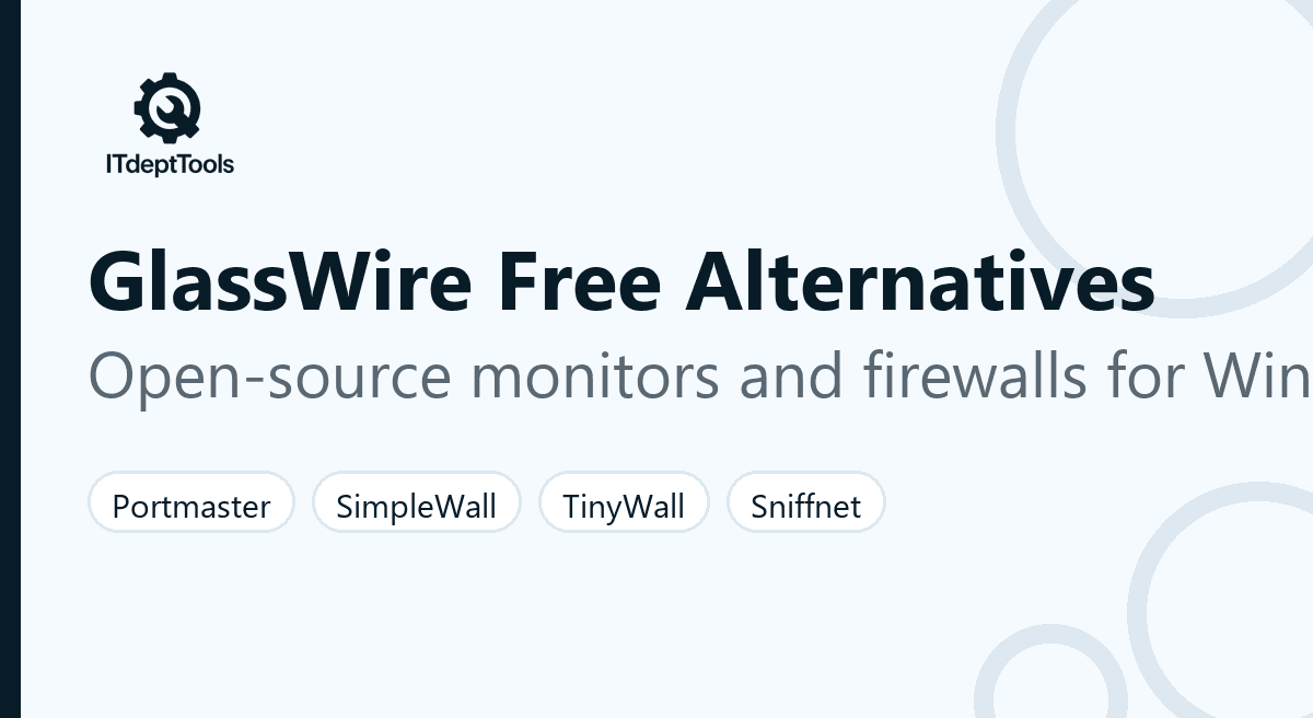 Cover: GlassWire free alternatives - Portmaster, SimpleWall, TinyWall, Sniffnet